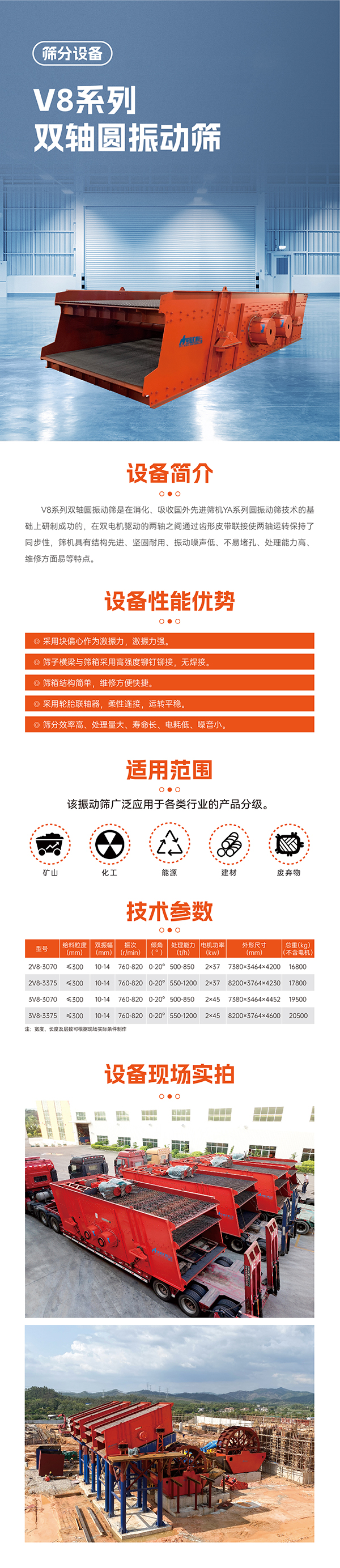華寶礦機V8雙軸振動篩設備技術參數(shù)